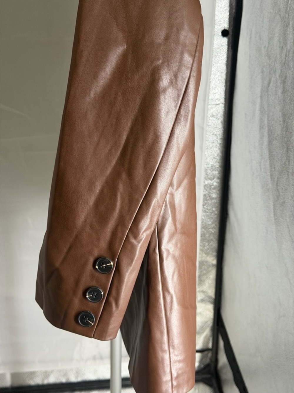 TUBA Turkish Brown Lined Leather Designer Blazer Jacket made in Turkey Sz Lg NWT - Picture 6 of 9